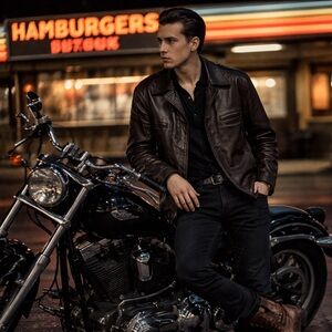 Vintage 80S Diesel, Industry, Brown Leather Jacket,  Lined, Pocket Men’s Large